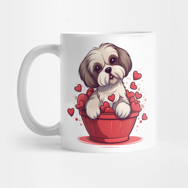 Cartoon Shih Tzu Dog in Hearts Basket by Chromatic Fusion Studio